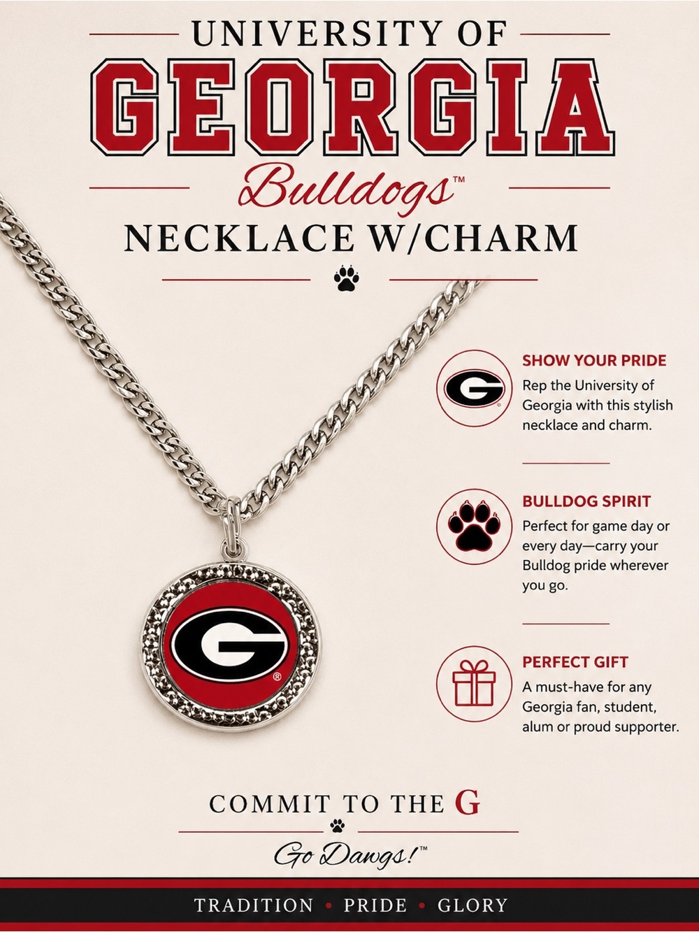 Georgia Dawgs "G" Charm Necklace